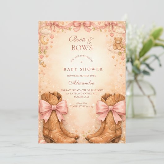 Boots And Bows Baby Shower Kaart (Staand voorkant)