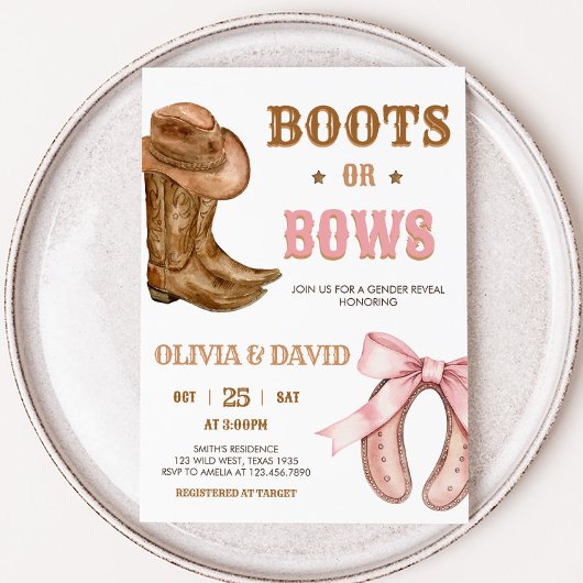 Boots and Bows Gender Reveal Kaart
