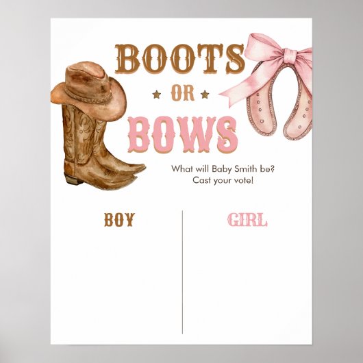 Boots and Bows Gender Reveal Sign Poster (Voorkant)