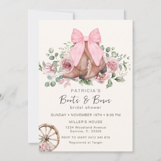 Boots and Bows Pink Cowgirl Vrijgezellenfeest Kaart (Voorkant)
