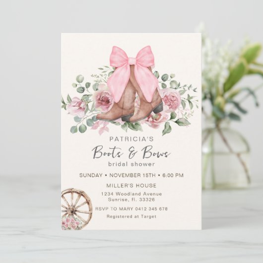 Boots and Bows Pink Cowgirl Vrijgezellenfeest Kaart (Staand voorkant)