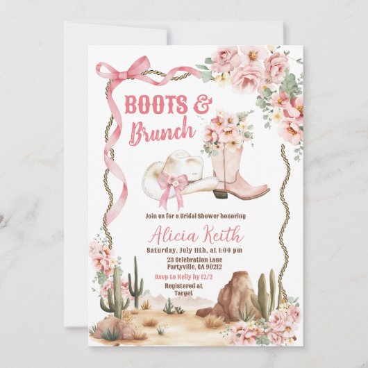 Boots and Brunch Bridal Shower Invitation Kaart (Voorkant)
