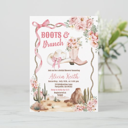 Boots and Brunch Bridal Shower Invitation Kaart (Staand voorkant)