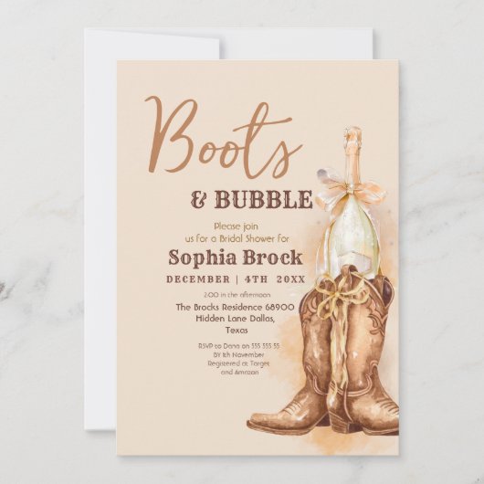 Boots and Bubbly Bridal Shower Invitation Kaart (Voorkant)