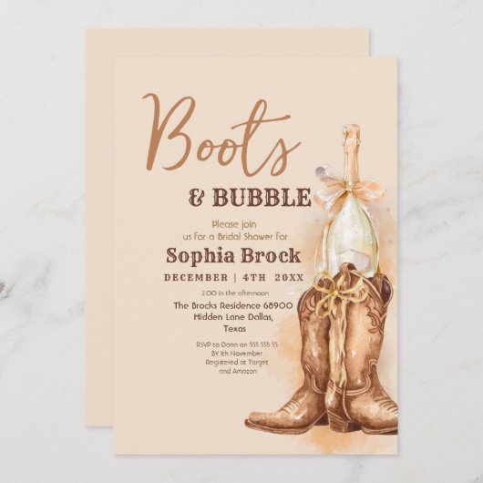 Boots and Bubbly Bridal Shower Invitation Kaart (Voorkant / Achterkant)