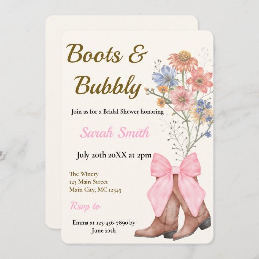 Boots and Bubbly Bridal Shower Kaart (Voorkant / Achterkant)
