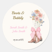 Boots and Bubbly Bridal Shower Ronde Sticker (Voorkant)
