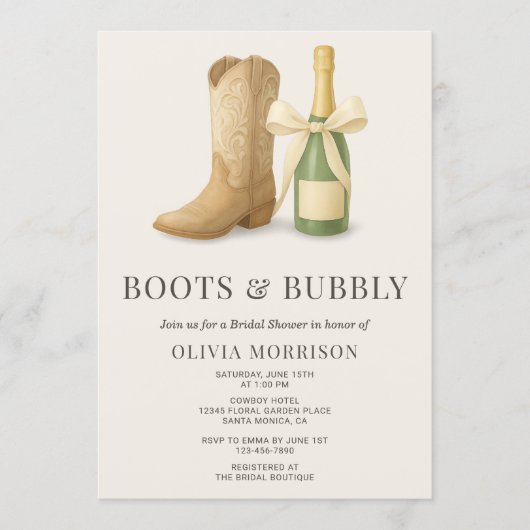 Boots and Bubbly Elegant Bow Bridal Shower Kaart (Voorkant)