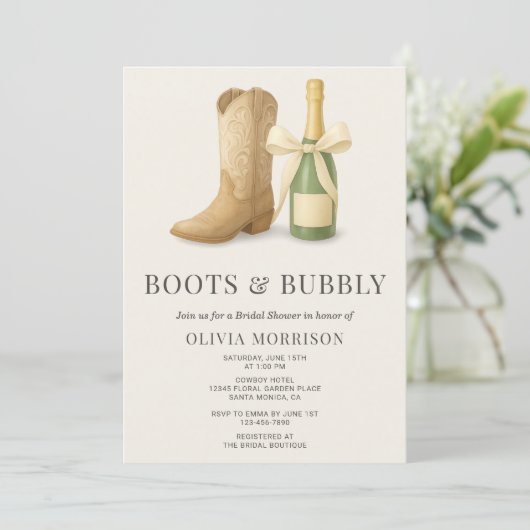 Boots and Bubbly Elegant Bow Bridal Shower Kaart (Staand voorkant)