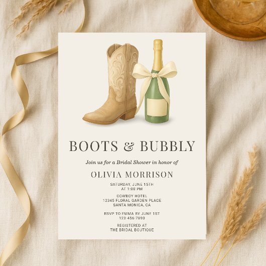 Boots and Bubbly Elegant Bow Bridal Shower Kaart