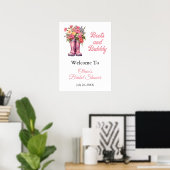 Boots and Bubbly Pink Bridal Shower Welcome Sign Poster (Thuiskantoor)