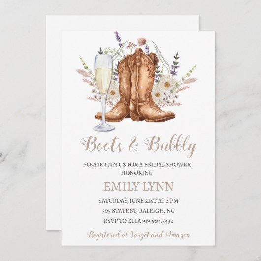 Boots and Bubbly Western Bridal Shower Invitation Kaart (Voorkant / Achterkant)