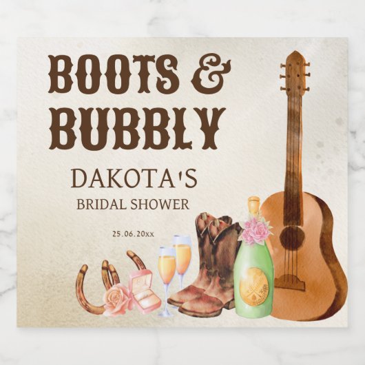 Boots and bubbly western rodeo cowgirl brunch sparkling wijnetiket (Enkel label)