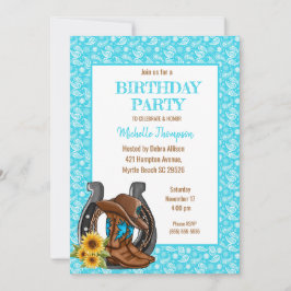 Boots Bandana Sunflower Birthday Invitation Kaart