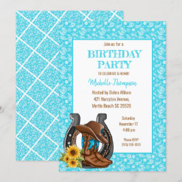 Boots Bandana Sunflower Birthday Invitation Kaart