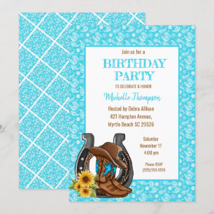 Boots Bandana Sunflower Birthday Invitation Kaart