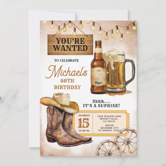 Boots & Beers Surprise Volwassen 40ste Verjaardags Kaart (Voorkant)