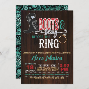 Boots & Bling Before the Ring Invitation - Turq Kaart