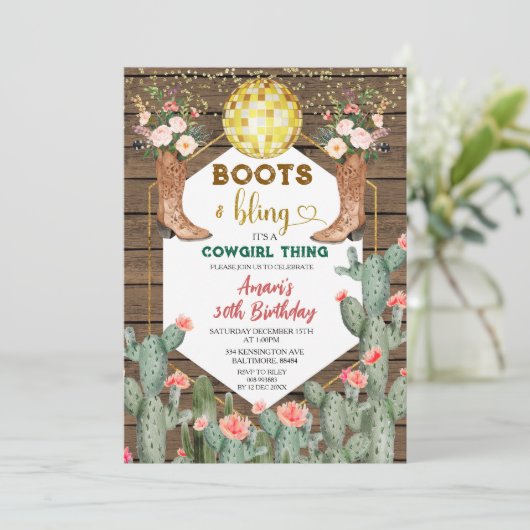 Boots & Bling Cowgirl Thing Cactus 30ste verjaarda Kaart (Staand voorkant)