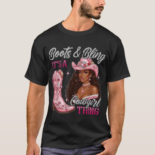Boots Bling Het is een Cowgirl Ding Black Cowgirl T-shirt (Voorkant)