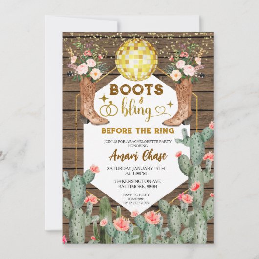Boots & Bling voor de ring vrijgezellenfeest Kaart (Voorkant)