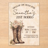 Boots & Blush Rustic Western Cowgirl 21st Birthday Acryl Uitnodigingen (Voorkant)