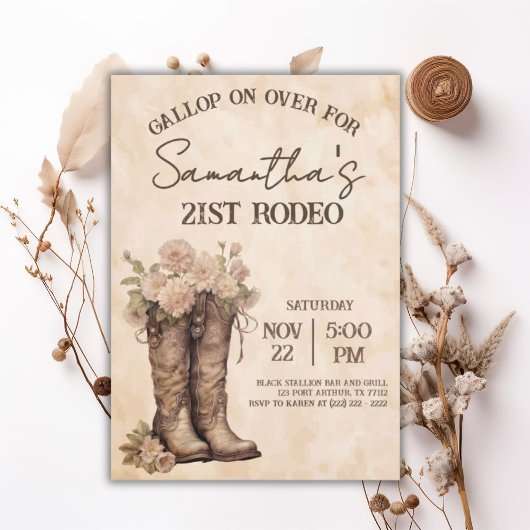 Boots & Blush Rustic Western Cowgirl 21st Birthday Kaart