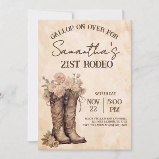 Boots & Blush Rustic Western Cowgirl 21st Birthday Kaart (Voorkant)
