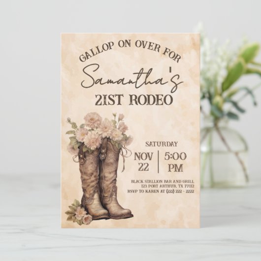 Boots & Blush Rustic Western Cowgirl 21st Birthday Kaart (Staand voorkant)