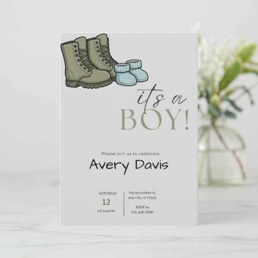 Boots & Booties" Baby shower Uitnodiging (Staand voorkant)