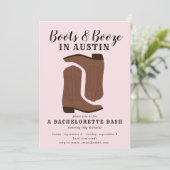 Boots & Booze Austin Texas Bachelorette Invitation Kaart (Staand voorkant)