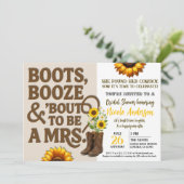 Boots Booze & Bout wordt Mrs Vrijgezellenfeest Fot Kaart (Staand voorkant)