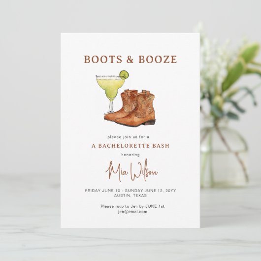 Boots & Booze Cowgirl Bachelorette Weekend Kaart (Staand voorkant)