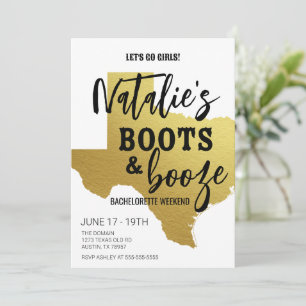 Boots & Booze Texas Bachelorette Invitation Kaart
