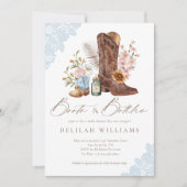 Boots & Bottles Blue Cowboy Western Baby shower Kaart (Voorkant)