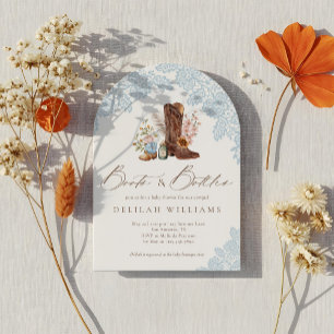 Boots & Bottles Blue Cowboy Western Baby shower Kaart