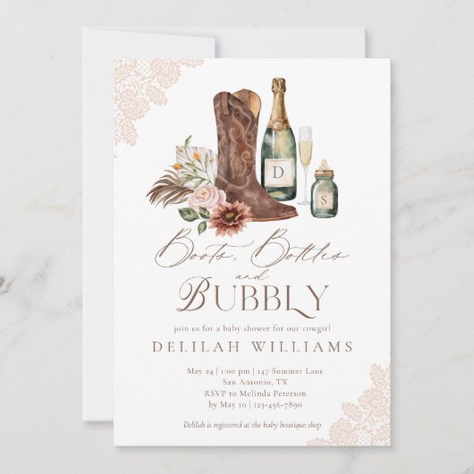Boots Bottles & Bubbly Country Western Baby shower Kaart (Voorkant)