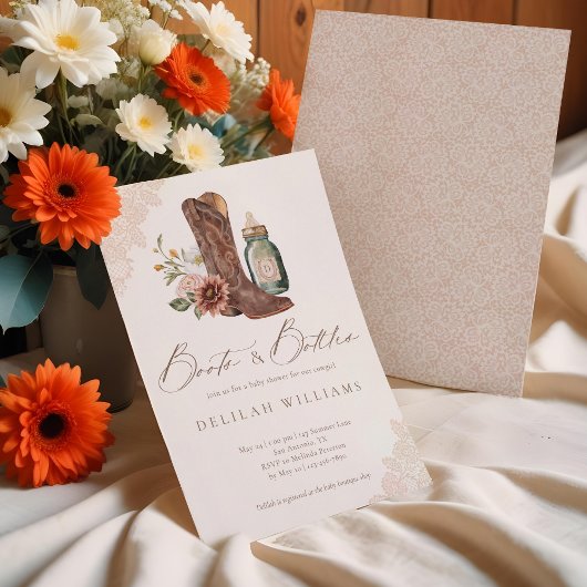 Boots & Bottles Chic Cowgirl Western Baby shower Kaart