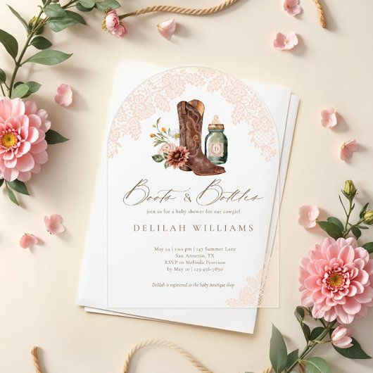 Boots & Bottles Cowgirl Western Baby shower Arch Acryl Uitnodigingen