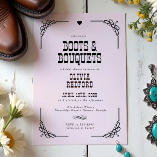 Boots & Bouquets Western Cowgirl Vrijgezellenfeest Kaart