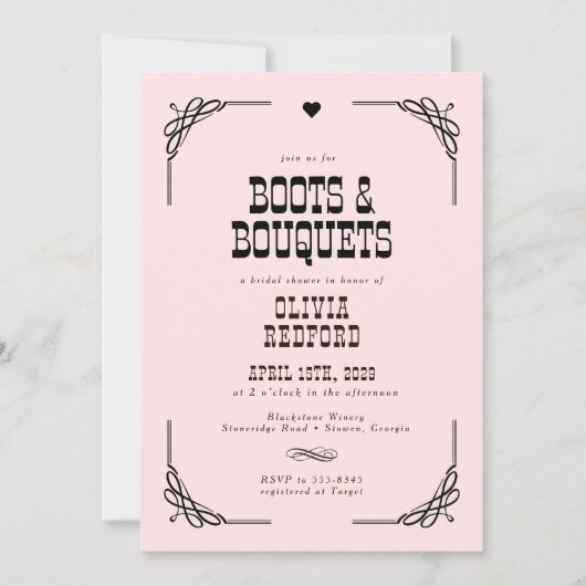 Boots & Bouquets Western Cowgirl Vrijgezellenfeest Kaart (Voorkant)