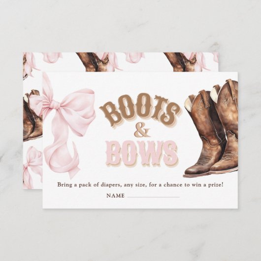 Boots & Bows Baby Shower Diaper Raffle Informatiekaartje (Voorkant / Achterkant)