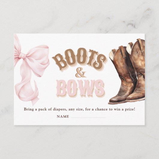 Boots & Bows Baby Shower Diaper Raffle Informatiekaartje (Voorkant)