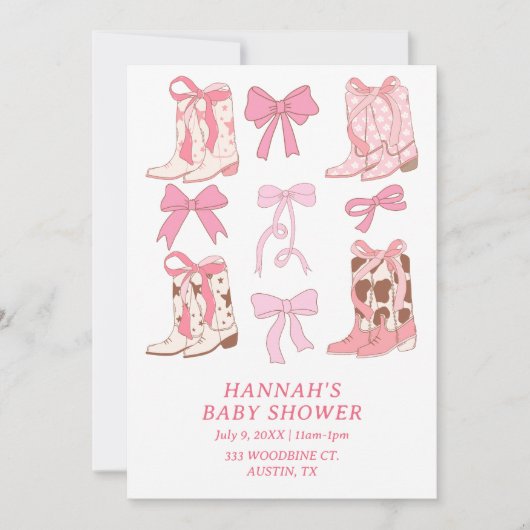 Boots & Bows Little Cowgirl Roze Baby shower Kaart (Voorkant)