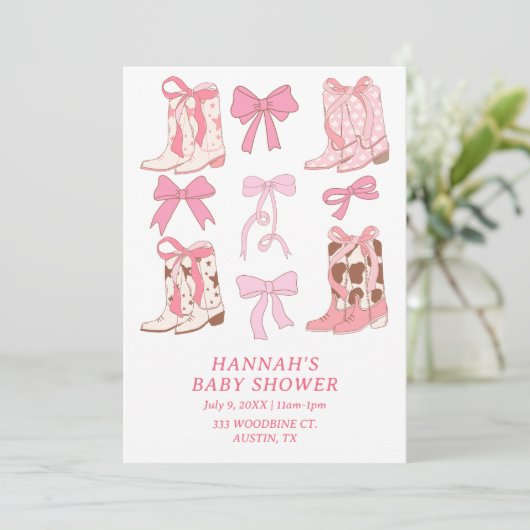 Boots & Bows Little Cowgirl Roze Baby shower Kaart (Staand voorkant)