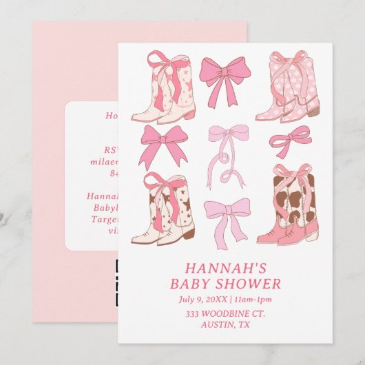 Boots & Bows Little Cowgirl Roze Baby shower Kaart (Voorkant / Achterkant)