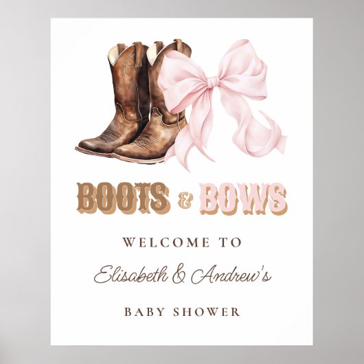 Boots & Bows TWINS Baby Shower Welcome Poster (Voorkant)