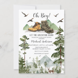 Boots Boy Pine Adventure Begin Forest Baby shower Kaart