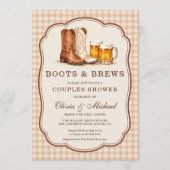 Boots & Brews Gingham Koppels Bruiloft Kaart (Voorkant)