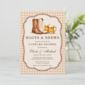 Boots & Brews Gingham Koppels Bruiloft Kaart (Staand voorkant)